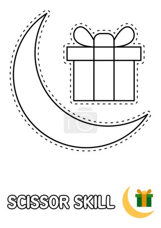 Téléchargez les illustrations : Page de compétences en ciseaux avec Cadeau pour enfants - en licence libre de droit