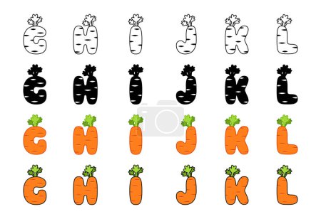 Téléchargez les illustrations : Alphabet carotte dans le style dessin animé - en licence libre de droit