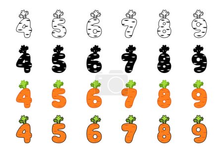 Téléchargez les illustrations : Alphabet carotte dans le style dessin animé - en licence libre de droit