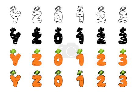 Ilustración de Alfabeto de zanahoria en estilo de dibujos animados - Imagen libre de derechos