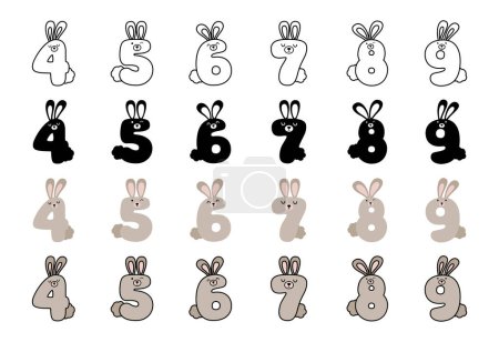 Téléchargez les illustrations : Alphabet lapin dans le style dessin animé - en licence libre de droit