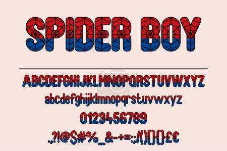 Spider Boy Typografie Kunst. Kreatives Grafikdesign mit vielfältigen Schriftelementen