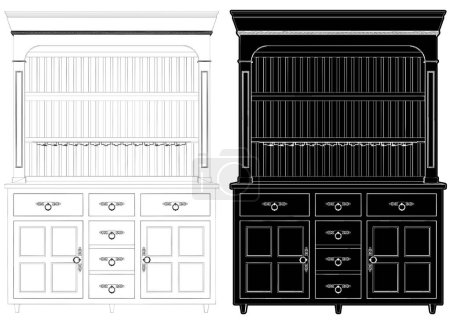 Illustration for Cupboard Sideboard Buffet Vector. Illustration Isolated On White Background. A Vector Illustration Of Cupboard Furniture. - Royalty Free Image