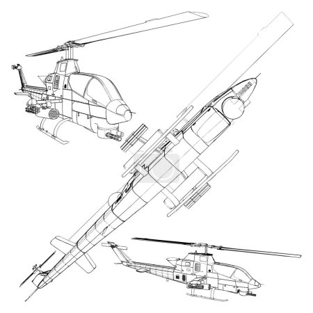 Illustration for Military Helicopter Vector. Illustration Isolated On White Background. A vector illustration Of A Military Aircraft. - Royalty Free Image
