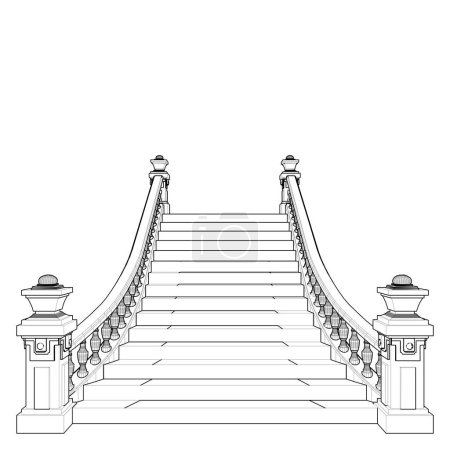 Illustration for Classic Staircase Vector. Antique Stairs. Illustration Isolated On White Background. A vector illustration Of A Stair. - Royalty Free Image