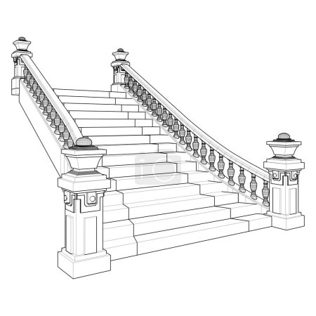 Illustration for Classic Staircase Vector. Antique Stairs. Illustration Isolated On White Background. A vector illustration Of A Stair. - Royalty Free Image