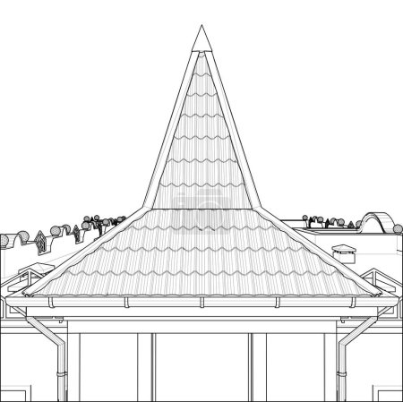 The Roof of the Modern Building Tower Vector. View of the hipped roof. A hip roof, hip-roof, hipped roof.
