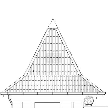 The Roof of the Modern Building Tower Vector. View of the hipped roof. A hip roof, hip-roof, hipped roof.
