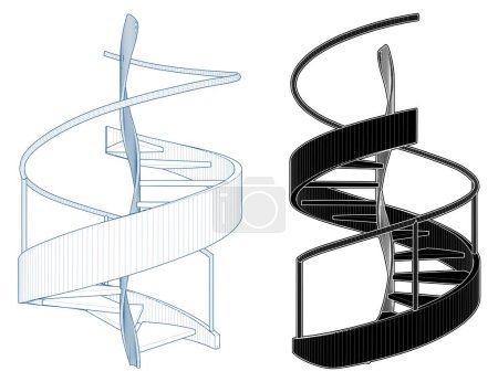 Escaleras de caracol Vector. Ilustración Aislado sobre fondo blanco. Una ilustración vectorial de escaleras helicoidales circulares.