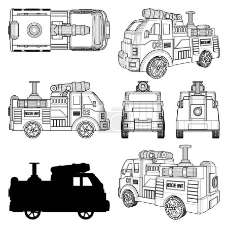 Fire Engine Car Vector. Illustration Isolated On White Background. A vector illustration Of A Toy Fire Engine Car.