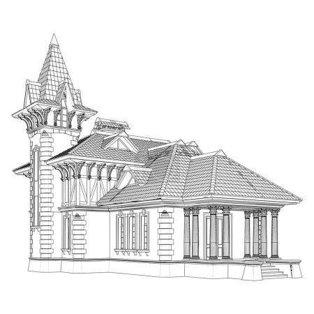 Viktorianisches Wohnhaus Vector. Illustration isoliert auf weißem Hintergrund. 