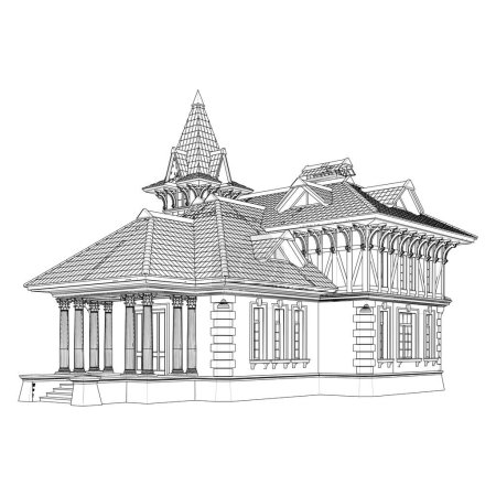 Viktorianisches Wohnhaus Vector. Illustration isoliert auf weißem Hintergrund. 