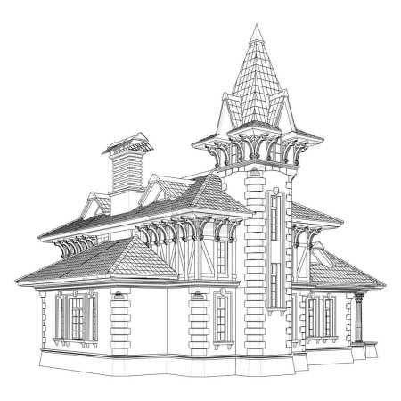 Casa Residencial Victoriana Vector. Ilustración aislada sobre fondo blanco. 
