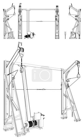 Vecteur de grue de bateau de levage. Équipement industriel et de construction. Illustration isolée sur fond blanc.