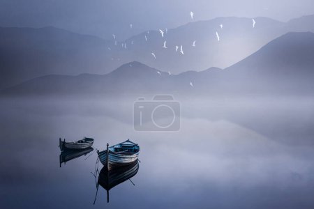 Foto de Twins empty boats on the calm lake - Imagen libre de derechos