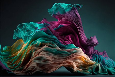 Foto de 3d render of abstract art 3d background with depth of field effect with flying cloth textile scarf or drapery in colored gradient - Imagen libre de derechos