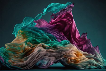 Foto de 3d render of abstract art 3d background with depth of field effect with flying cloth textile scarf or drapery in colored gradient - Imagen libre de derechos