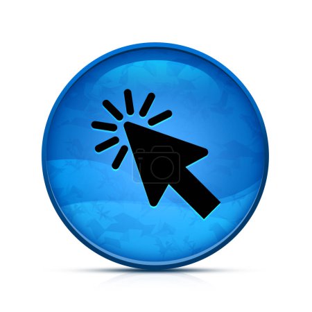 Icono del cursor en el elegante botón redondo azul salpicadura