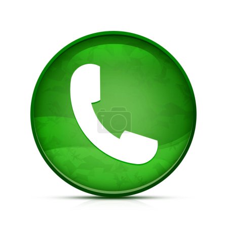 Icono del teléfono en el elegante botón redondo verde chapoteo