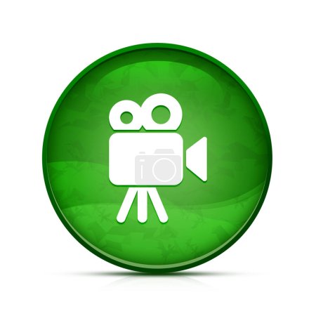 Foto de Icono de la cámara de vídeo en el elegante botón redondo verde chapoteo - Imagen libre de derechos