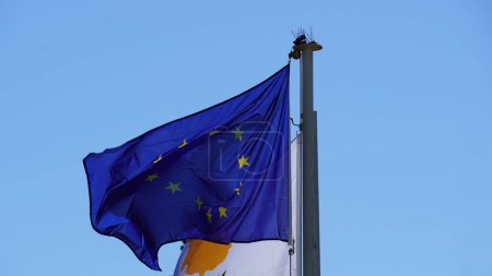 Foto de Fag of the European Union (EU). Waving flag of EU on a sky background - Imagen libre de derechos