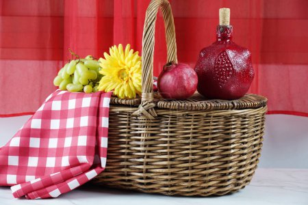 Photo for Autumn basket for picnic at the forest - Royalty Free Image
