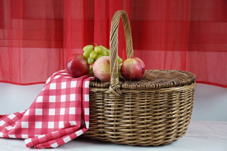 Photo for Autumn basket for picnic at the forest - Royalty Free Image