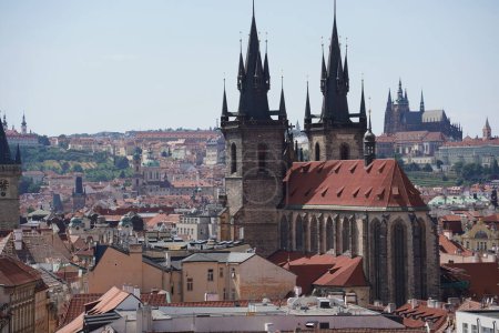 Church of Our Lady before Tyn - Church in Prague Old Town Square. View from the distance .