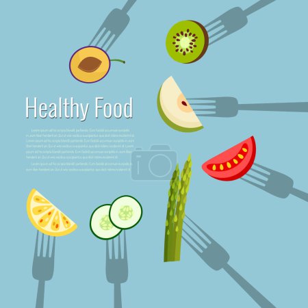 Foto de Hortalizas y frutas en tenedores. Ilustración saludable vector de alimentos
. - Imagen libre de derechos