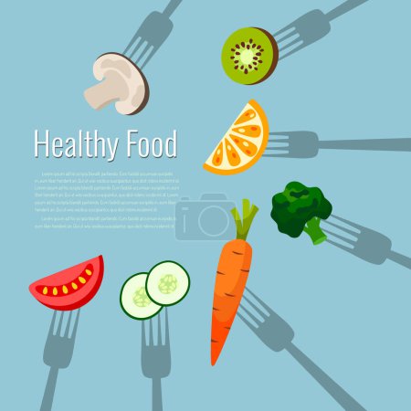 Téléchargez les photos : Légumes et fruits à la fourchette. Illustration vectorielle des aliments sains
. - en image libre de droit