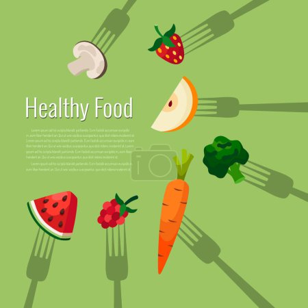 Photo for Vegetables and fruits on forks. Healthy food vector illustration. - Royalty Free Image