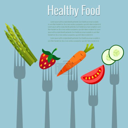 Téléchargez les photos : Légumes et fruits à la fourchette. Illustration vectorielle des aliments sains
. - en image libre de droit