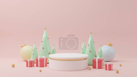 Photo for Pastel christmas background with decoration, tree, gift and ball. Merry Christmas and happy new year concept. - Royalty Free Image