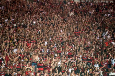 Téléchargez les photos : Rio de Janeiro (RJ), 28.02.2023 - Flamengo x Independiente Del Valle - Deuxième étape de la finale Recopa Sudamericana à Maracan. - en image libre de droit