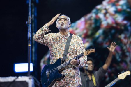 Photo for RIO DE JANEIRO, BRAZIL - 4TH SEPTEMBER OCTOBER, 2022: Singer Gilberto Gil at Rock in Rio at the Olympic Park. - Royalty Free Image