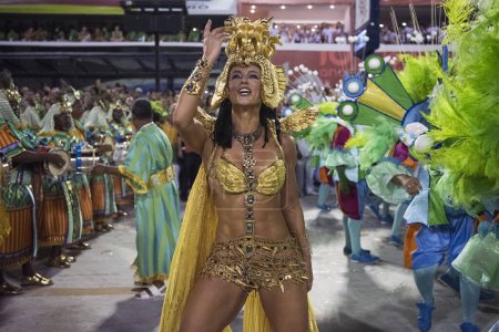 Photo for Rio de Janeiro, Brazil - February 23, 2020: Paola Oliveira. Rio Carnival 2020. Parade of Samba Schools in Rio de Janeiro. - Royalty Free Image