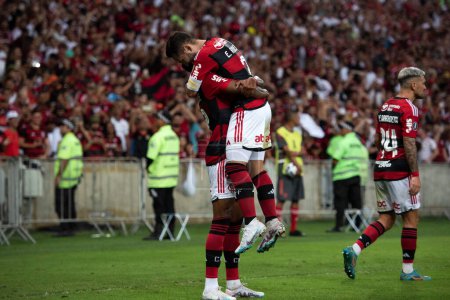 Photo for BRAZIL, RIO DE JANEIRO - 28TH JUNE, 2023: Match between Flamengo x Aucas EQU for the sixth round of Group A of Libertadores at Maracana stadium - Royalty Free Image
