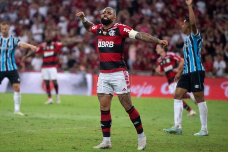 Téléchargez les photos : Rio de Janeiro (RJ), 16.08.2023 Gabigol de Flamengo. Match entre Flamengo x Gremio, deuxième étape de la demi-finale Copa do Brasil à Maracana. - en image libre de droit