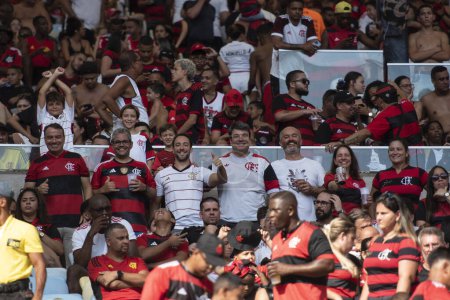 Photo for Rio de Janeiro, Rio de Janeiro, Brazil - December 03, 2023. Match between Flamengo x Cuiaba at Maracana - Brazilian Championship. - Royalty Free Image