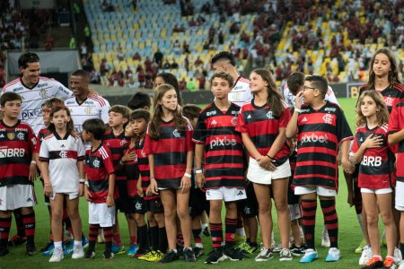 Photo for Rio de Janeiro (RJ), 09.03.2024 - FLUMINENSE x FLAMENGO - Match between Fluminense x Flamengo at Maracan, first game of the semi-final of the Campeonato Carioca. - Royalty Free Image