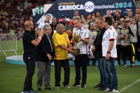 Photo for Rio de Janeiro, Rio de Janeiro, Brazil - April 7, 2024. Flamengo x Nova Iguau at Maracan Stadium. Final of the Carioca Championship. - Royalty Free Image