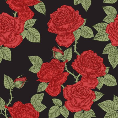 Photo for Red roses seamless pattern. Rose flowers on black background. Vector illustration. - Royalty Free Image