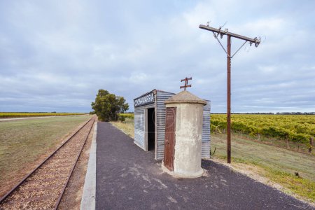Photo for The iconic rural train station for Coonawarra wine region on a stormy autumn morning near Penola, South Australia, Australia - Royalty Free Image