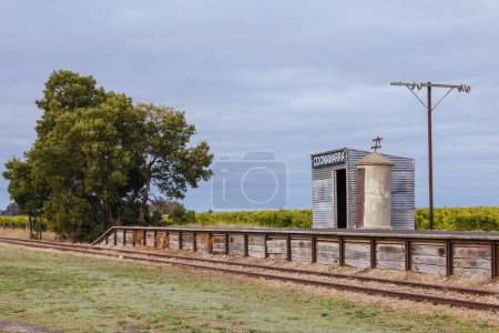Photo for The iconic rural train station for Coonawarra wine region on a stormy autumn morning near Penola, South Australia, Australia - Royalty Free Image