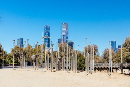 Photo for MELBOURNE, AUSTRALIA - OCTOBER 31 2021: Federation Bells at the east end of Melbourne CBD in Birrarung Marr on a warm sunny spring morning in Victoria, Australia - Royalty Free Image