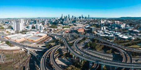 Photo for The extensive Bowen Hills Interchange on a clear winters day in Windsor in Brisbane, Queensland, Australia - Royalty Free Image