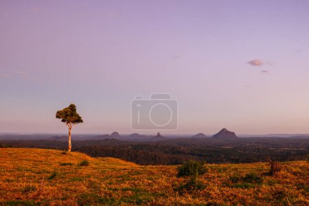 Photo for A view across the Glass House Mountains National Park from One Tree Hill Lookout on Mountain View Rd on a clear sunny day near Maleny, Queensland, Australia - Royalty Free Image