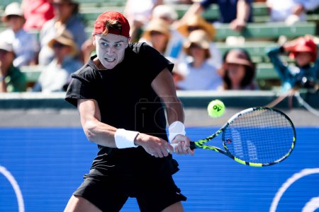 Photo for MELBOURNE, AUSTRALIA - JANUARY 11: Holger Rune of Denmark whilst playing Karen Khachanov of Russia during day one of the 2024 Kooyong Classic at Kooyong on January 11, 2024 in Melbourne, Australia. - Royalty Free Image