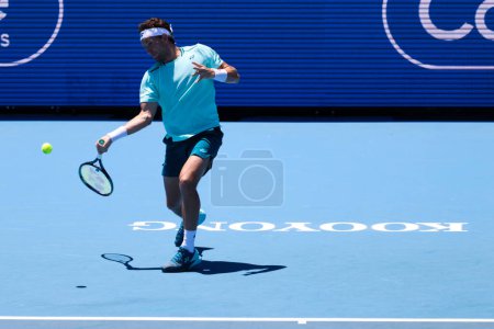 Photo for MELBOURNE, AUSTRALIA - JANUARY 11: Casper Ruud of Norway playing against Jannik Sinner of Italy on day two of the 2024 Kooyong Classic at Kooyong on January 11, 2024 in Melbourne, Australia. - Royalty Free Image