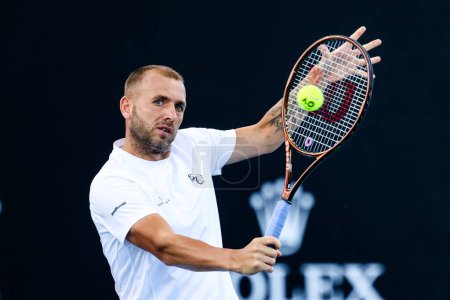 Photo for MELBOURNE, AUSTRALIA - JANUARY 11: Daniel Evans of Great Britain practices ahead of the 2024 Australian Open at Melbourne Park on January 11, 2024 in Melbourne, Australia. - Royalty Free Image